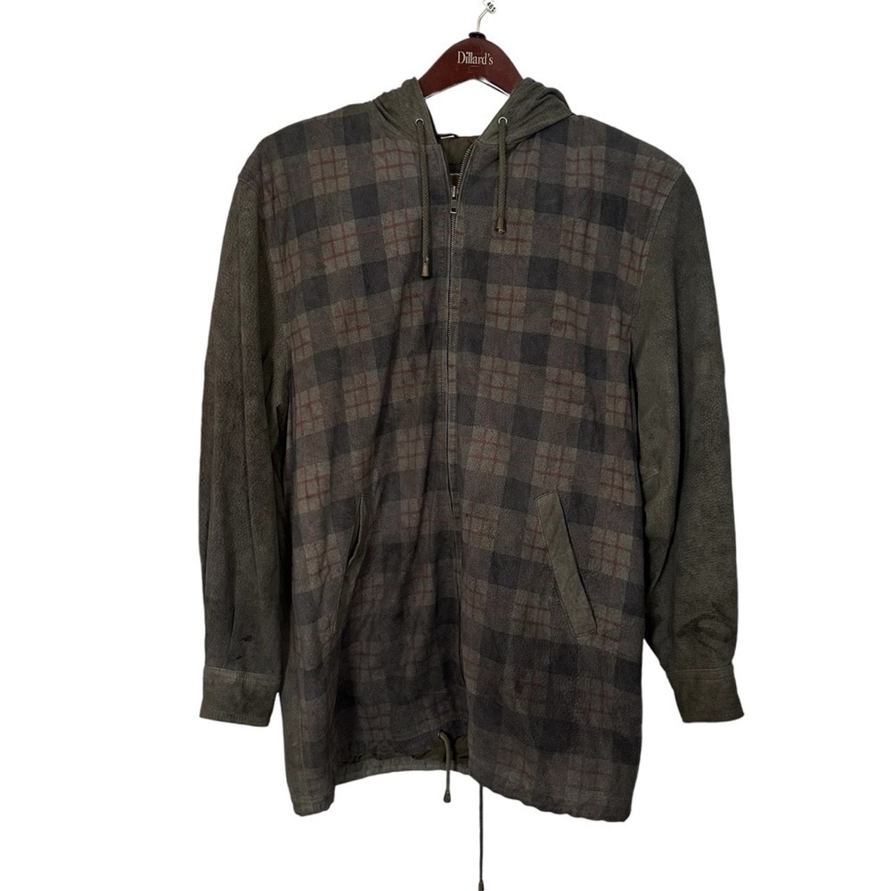 Global Identity G-III Jacket Vtg Suede Leather Plaid Zip Up Front Pockets Size S